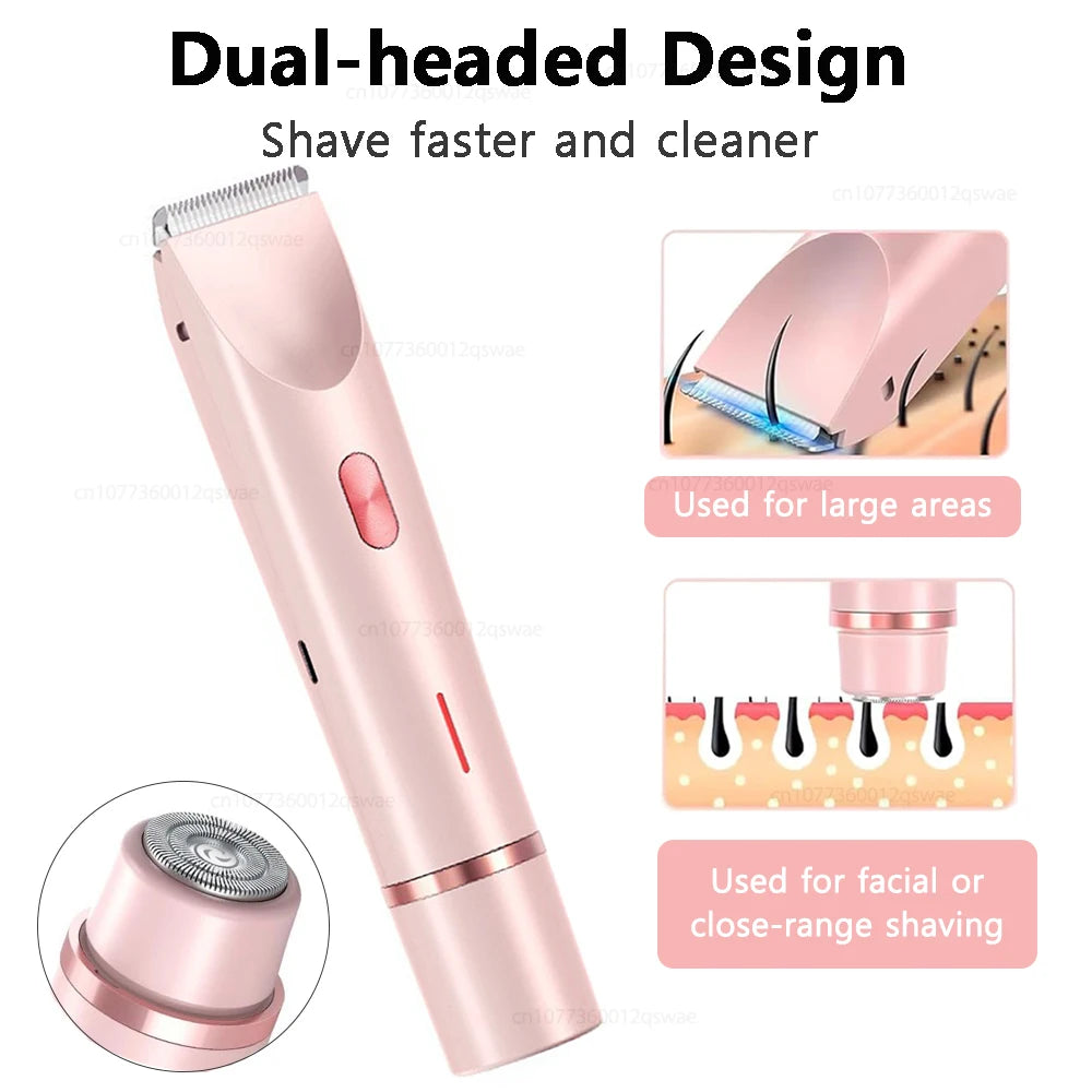 2-in-1 Electric Razor for Women – Waterproof Bikini Trimmer & Body Shaver | Wet & Dry Use | IPX7 Rated for Pubic Hair, Legs, Underarms & More