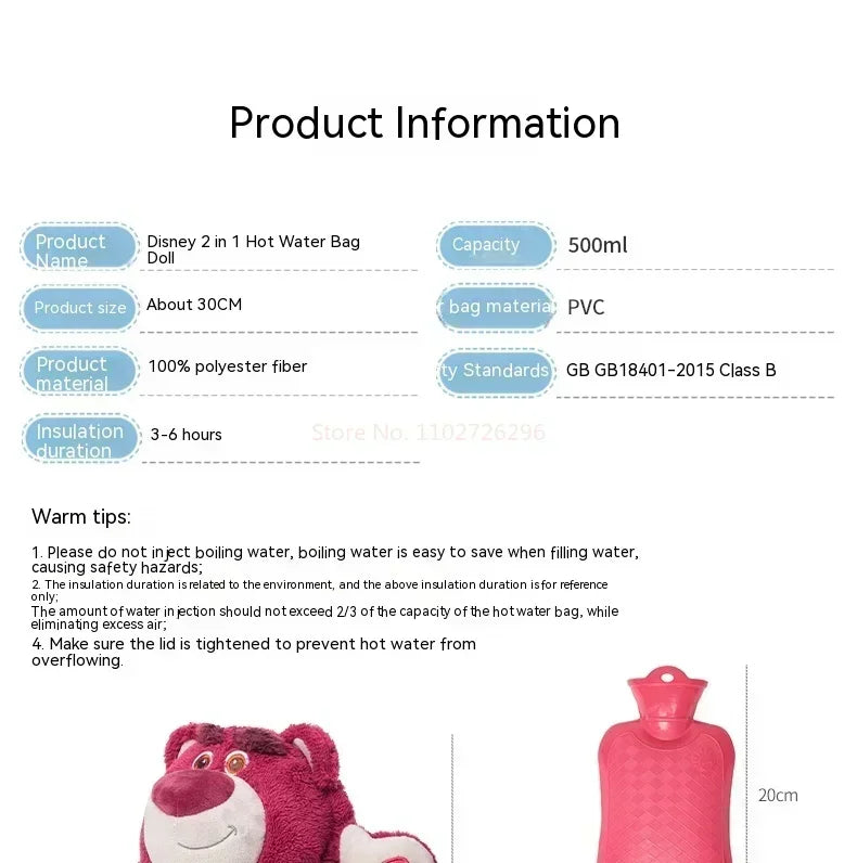Large Plush Hot Water Bottle Cover – Kawaii Cartoon Character Design