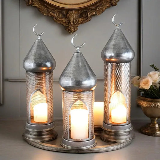 European Style Iron Hollow Wind Light Candle Holder – Ramadan & Eid Islamic Décor, Holiday Lantern for Christmas, Halloween, Parties, Home Decoration & Photography Props