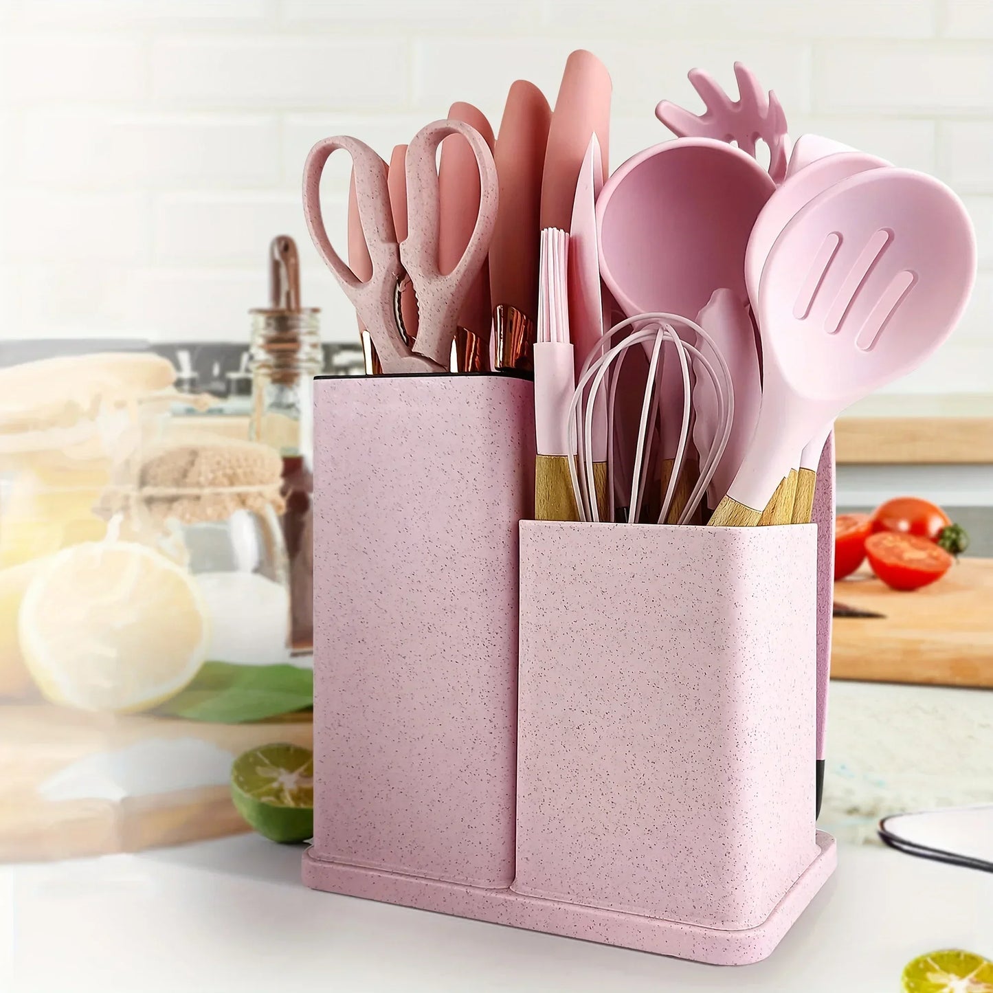 19-Piece Non-Stick Silicone Kitchen Utensil Set with Knives and Bamboo Storage – Heat-Resistant Tools Perfect for Cooking