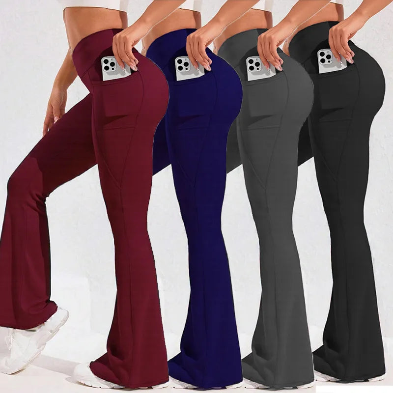 Women's High-Waist Flare Leg Yoga Pants with Pocket