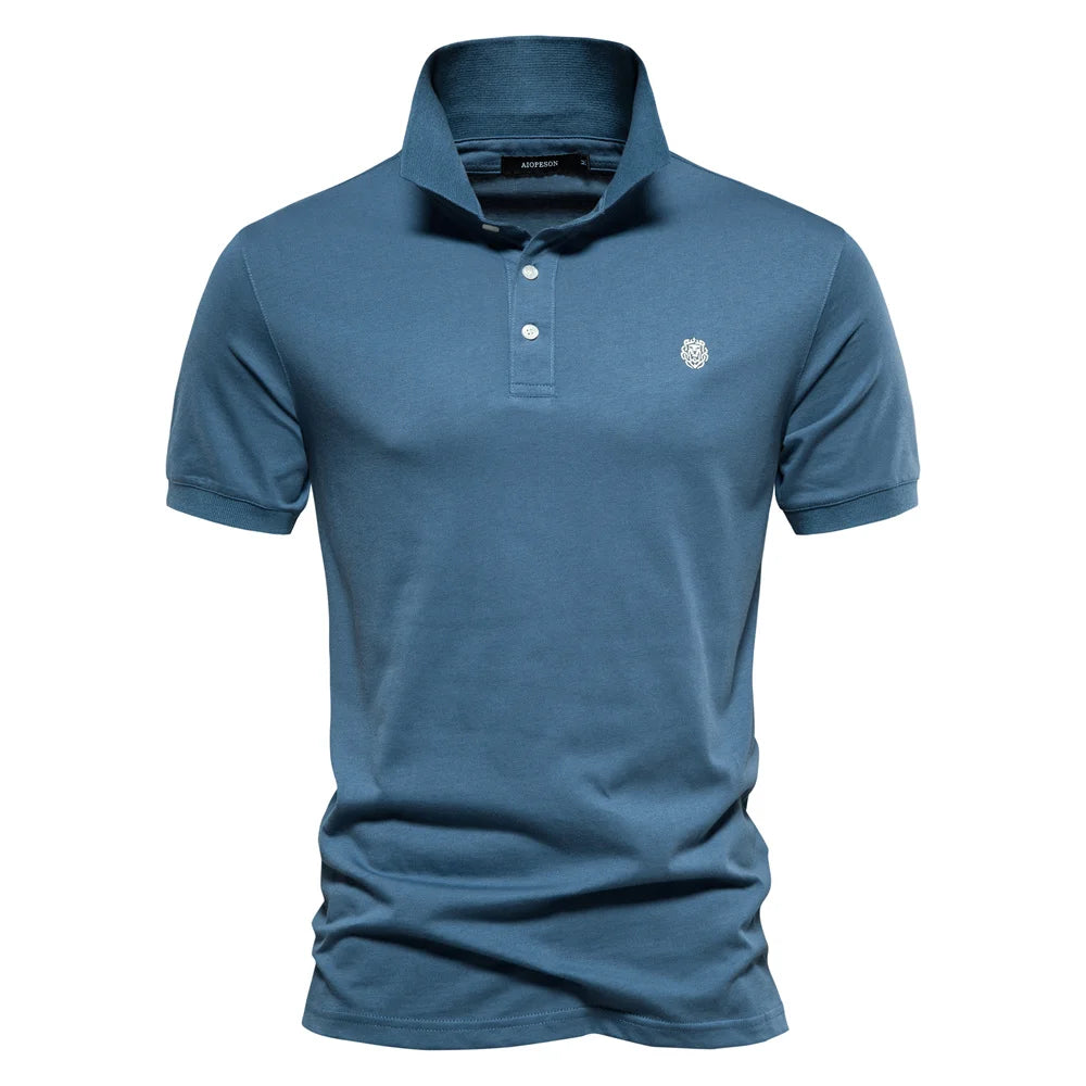 Men’s 100% Cotton Embroidered Polo Shirt – Solid Color Short Sleeve Summer Casual Social Polo