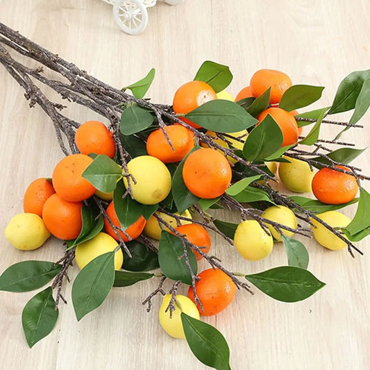 6-Head Artificial Lemon Branches – Realistic, Real-Touch Simulation Fruit Tree – Handmade Faux Orange and Lemon Fruit for Home & Garden Decor