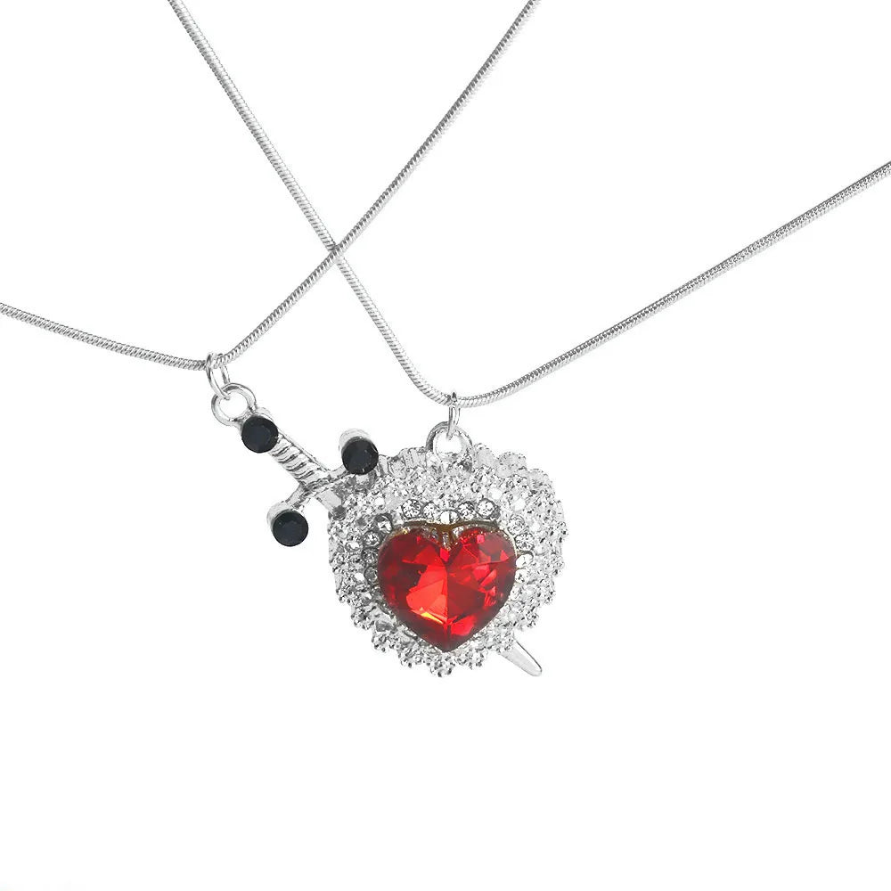 Snow White Inspired Heart & Sword Couple Necklace – Romantic Pendant Jewelry Gift for Women