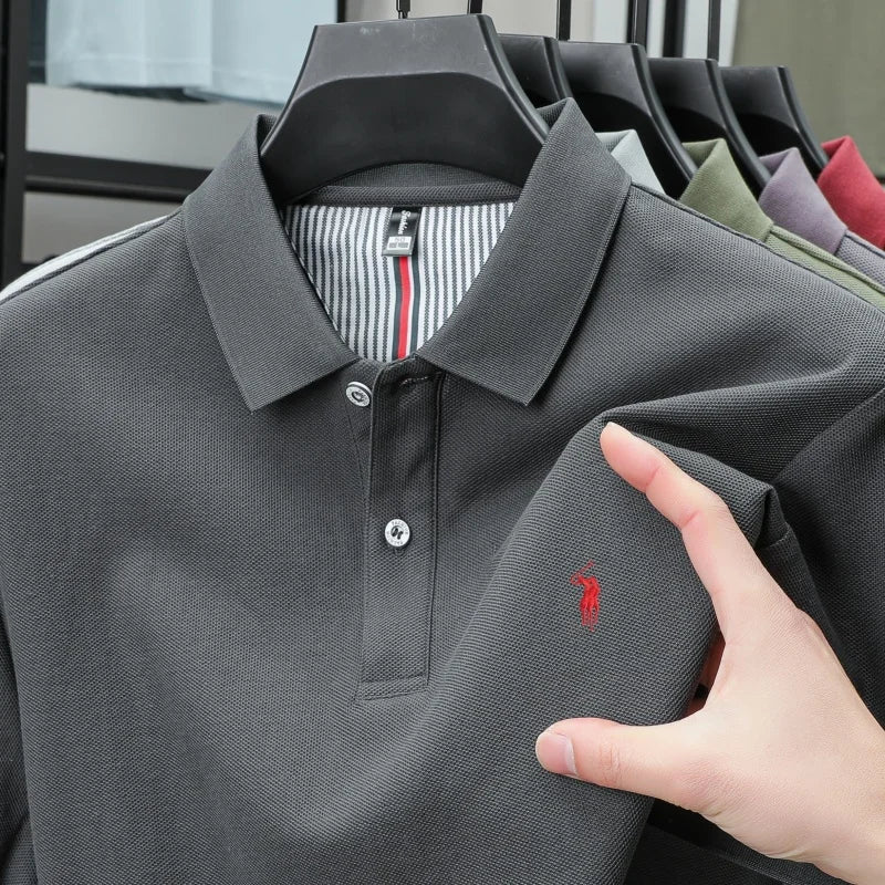 Men’s 100% Pure Cotton Breathable Short Sleeve Polo Shirt – Luxury Embroidered, Loose Fit Casual & Summer Business Wear