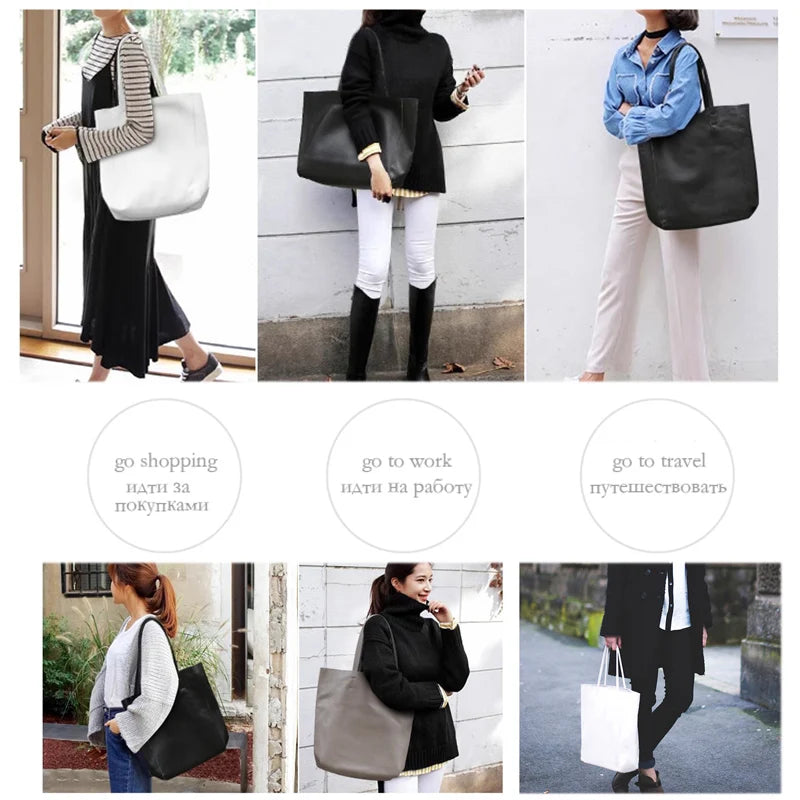 Women’s Casual Leather Tote Bag – Large Soft Cowhide Shoulder Purse for Shopping & Travel