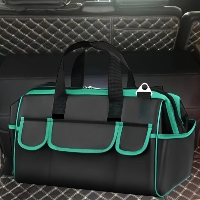 Heavy-Duty Tool Bag with Wide Mouth Opening, Compact Tool Organizer with Soft Handle, Zippered Electrician Storage Bag