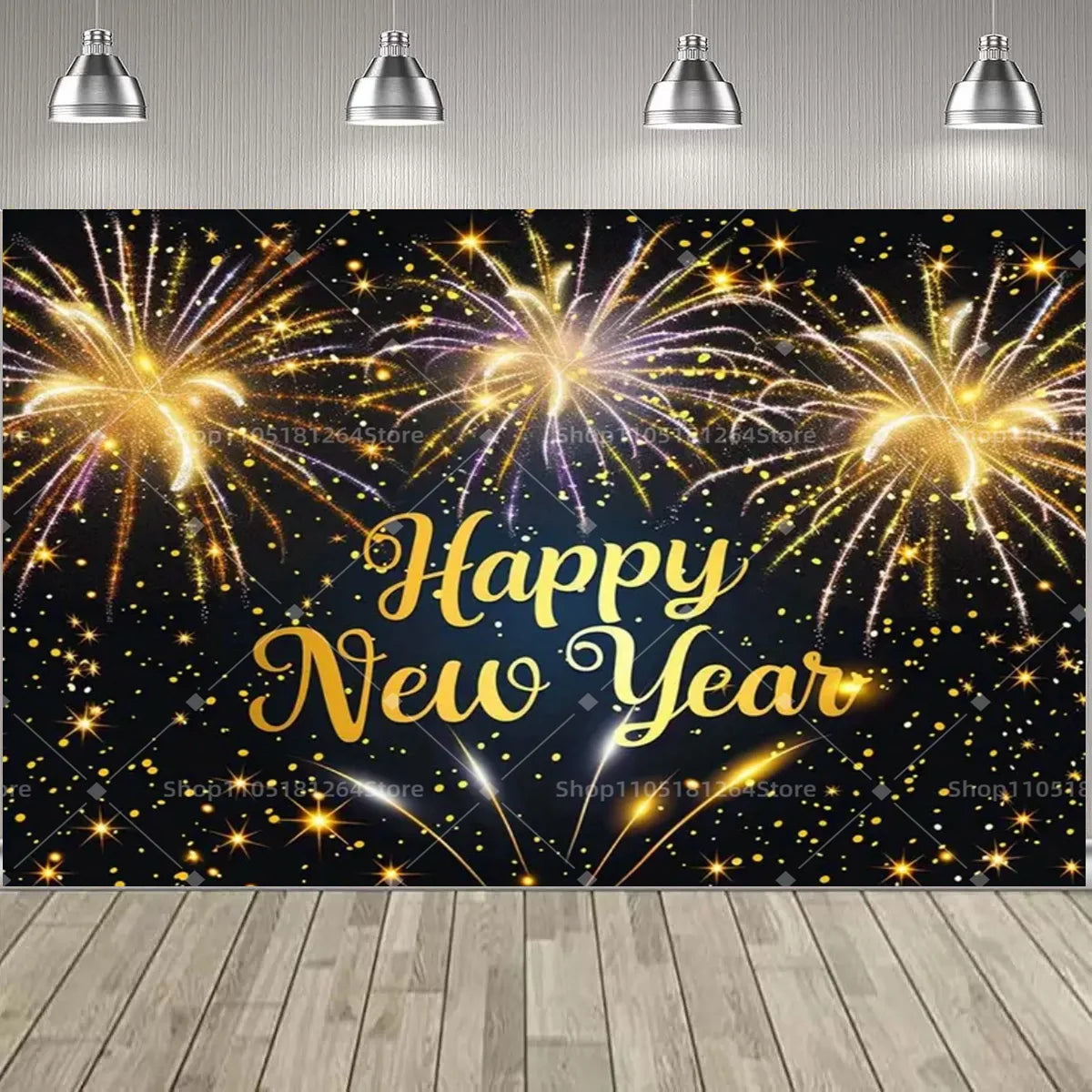Black & Gold Happy New Year Party Decoration Banner – Festive Photo Backdrop for New Year & Holiday Celebrations