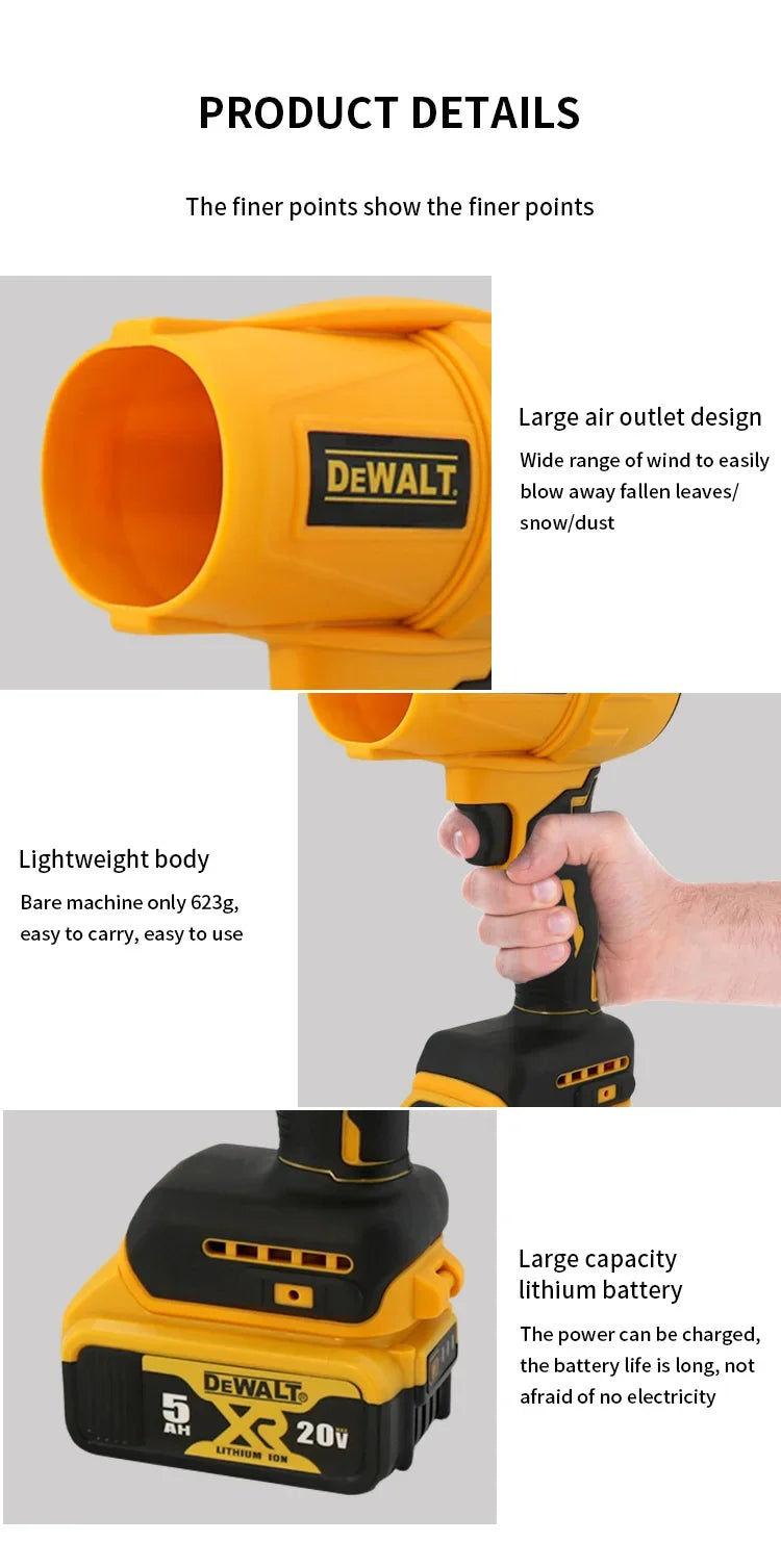 DEWALT 18V Brushless Cordless Handheld Blower – 30,000 RPM High-Speed Turbofan for Car Dust Removal & Carpentry Work