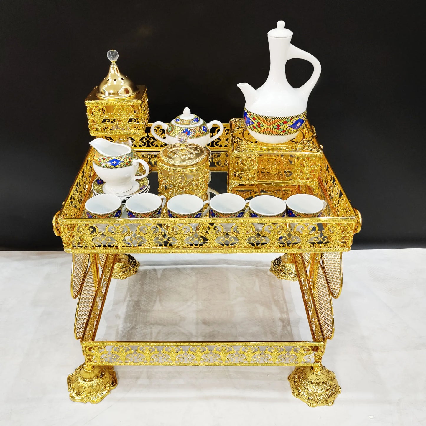 Middle Eastern Arabian Popular Eritrea Ethiopia Habesha Luxury Incense Burner – Aromatherapy Coffee Table Metal Ornament Set for High-End Home Décor