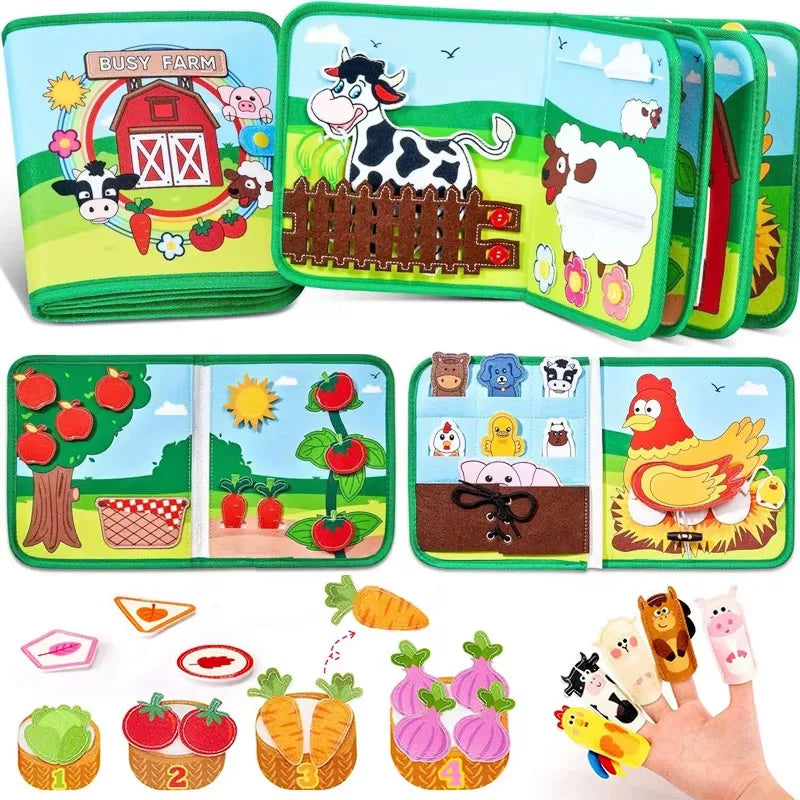 Montessori Busy Book for Toddlers – Farm Animal Activities, Fine Motor Skills, Early Learning Toy