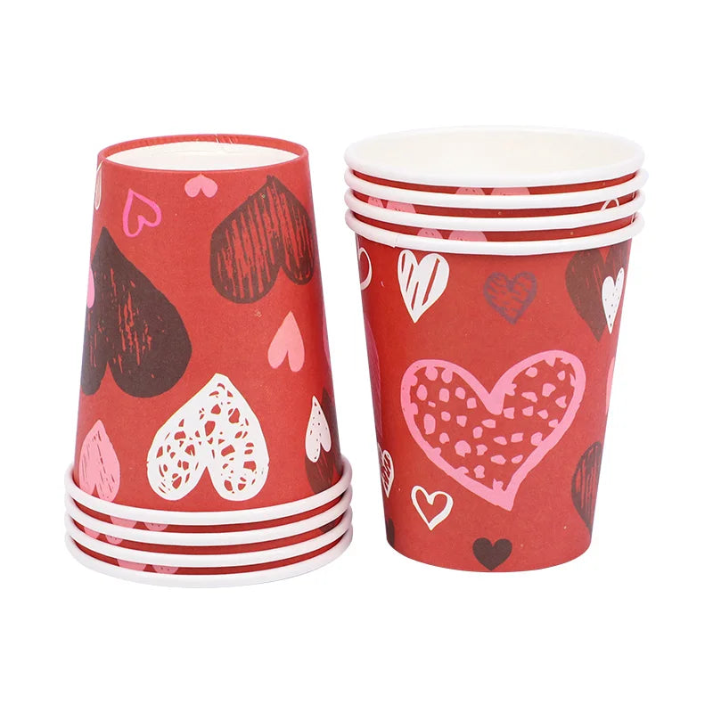 Love Heart Disposable Tableware Set – Paper Plates, Cups, Napkins & Tablecloth for Valentine’s Day, Wedding, Anniversary & Party Decor