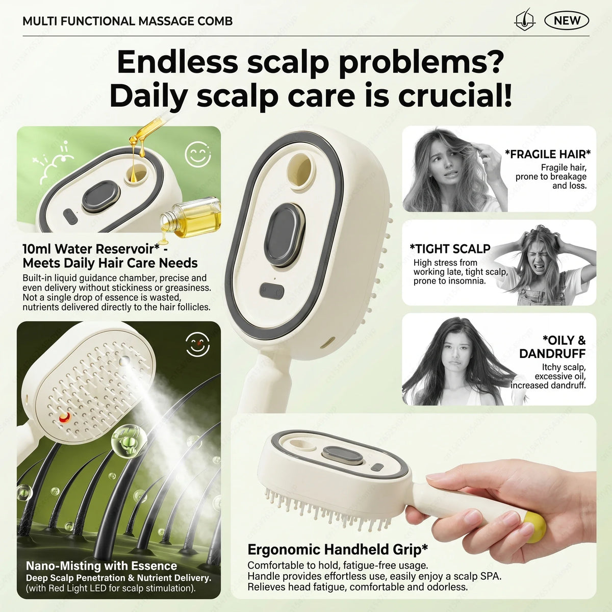 Plastic Hair Brush with Spray Feature