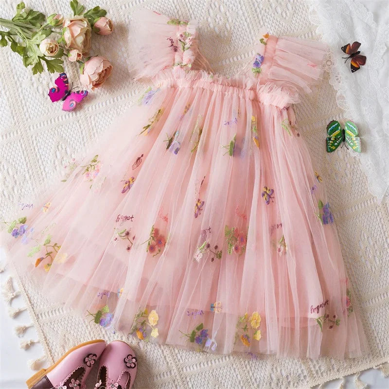 1-5Yrs Baby Girl Clothes for Birthday Party Toddler Flower Elegant Embroidery Dresses New 3D Butterfly Baby Dress Sweet Outfits