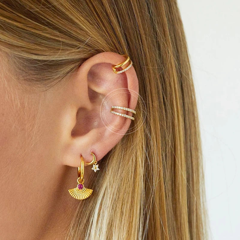 925 Sterling Silver Multi-Turn Hoop Earrings with White Zircon, Fashion Punk Jewelry for Women