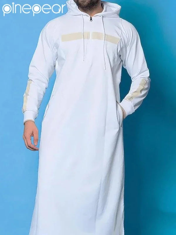 Turkish Clothes PinePear Middle East Ethnic Men Hooded Robe Ramadan Eid Muslim Dress Arab Jubba Thobe Islamic Kaftan Dubai Abaya