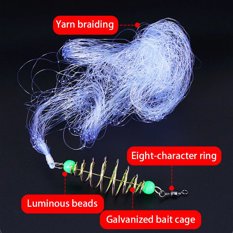 Fishing Net Trap with Luminous Beads – Multi-Size Mesh Gill Net for Sea & Freshwater Fishing