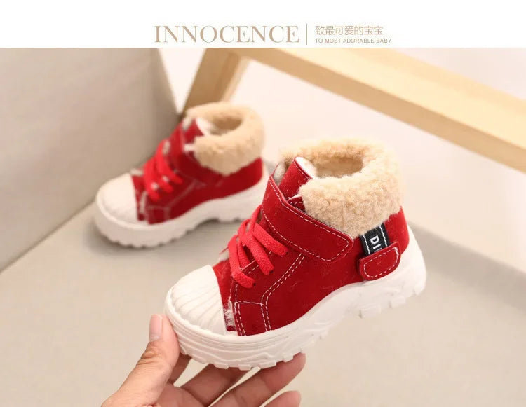 Children's Winter Warm Boots – Boys' & Girls' Waterproof Cotton Shoes with Thick Velvet Lining