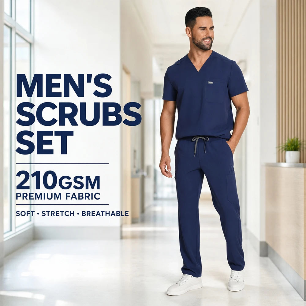 Men's Silver Ion Antibacterial Scrubs Set — Soft Stretch 2-Piece Medical Uniform