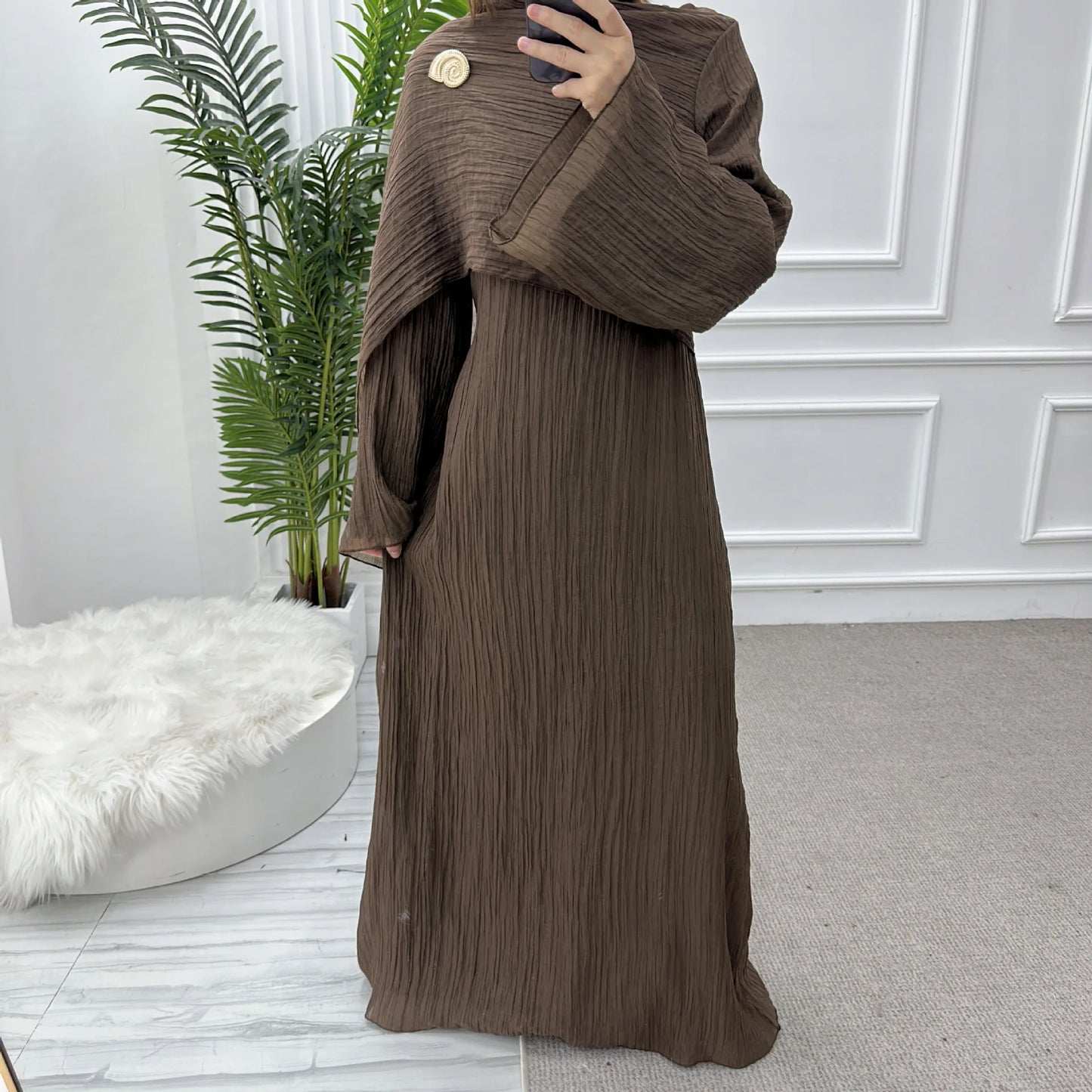 Women’s Two-Piece Modest Cardigan Set – Elegant Middle East Islamic Abaya Dress for Ramadan & Eid