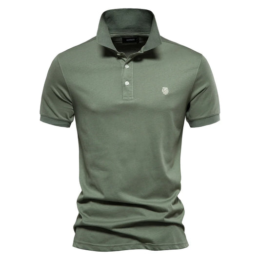 Men’s 100% Cotton Embroidered Polo Shirt – Solid Color Short Sleeve Summer Casual Social Polo