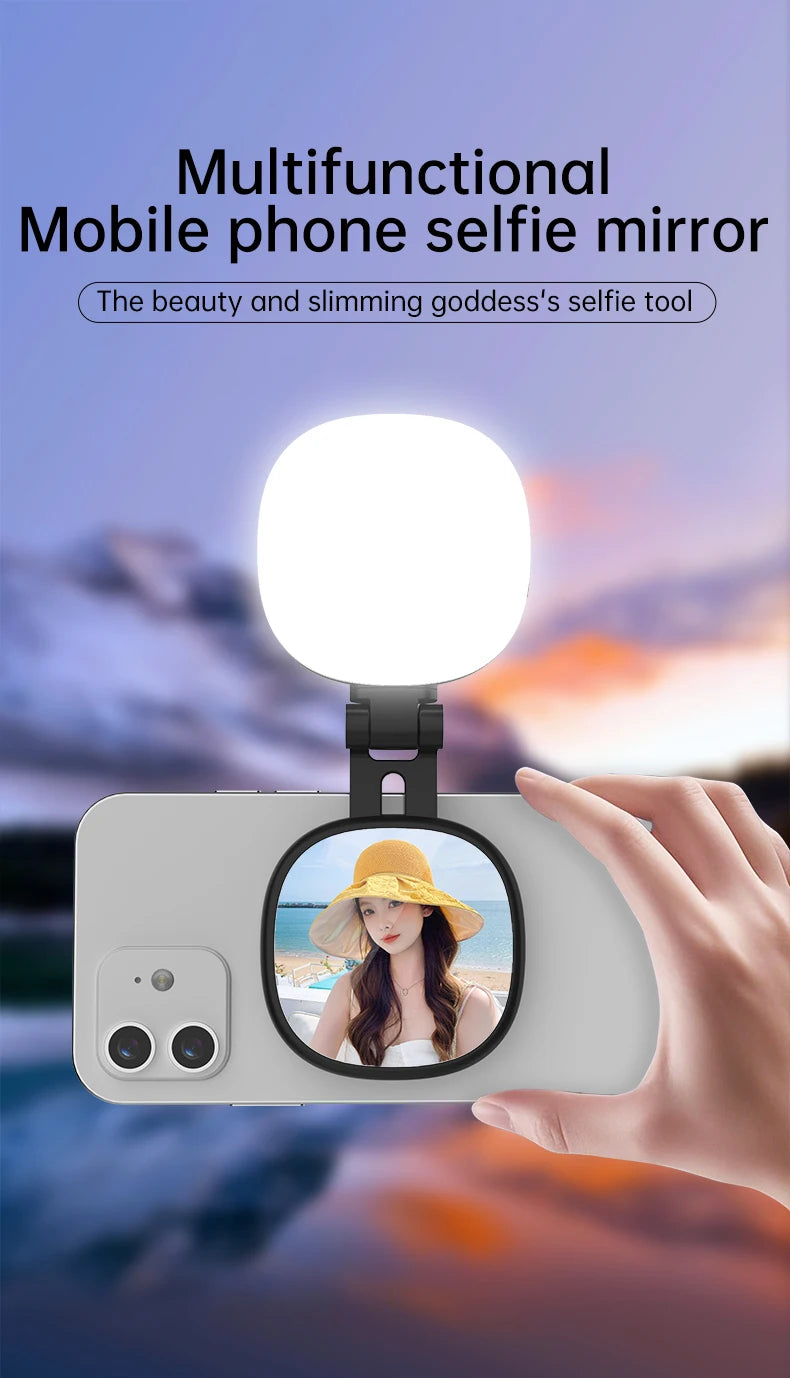 Magnetic Selfie Mirror Fill Light for Mobile Phones – Dual-Color Adjustable Reversible Stand