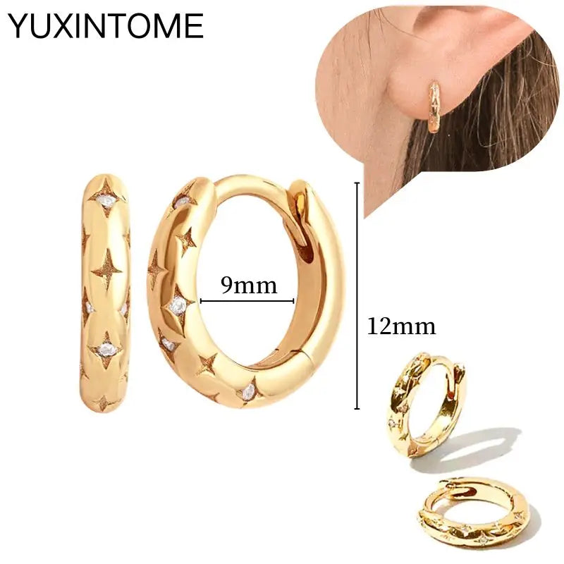 925 Sterling Silver Multi-Turn Hoop Earrings with White Zircon, Fashion Punk Jewelry for Women