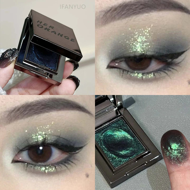 Chameleon Dark Green Eyeshadow Palette – Pearlescent Shimmer, Smooth Blendable Formula, Easy Application, Long-Lasting Brightening Makeup