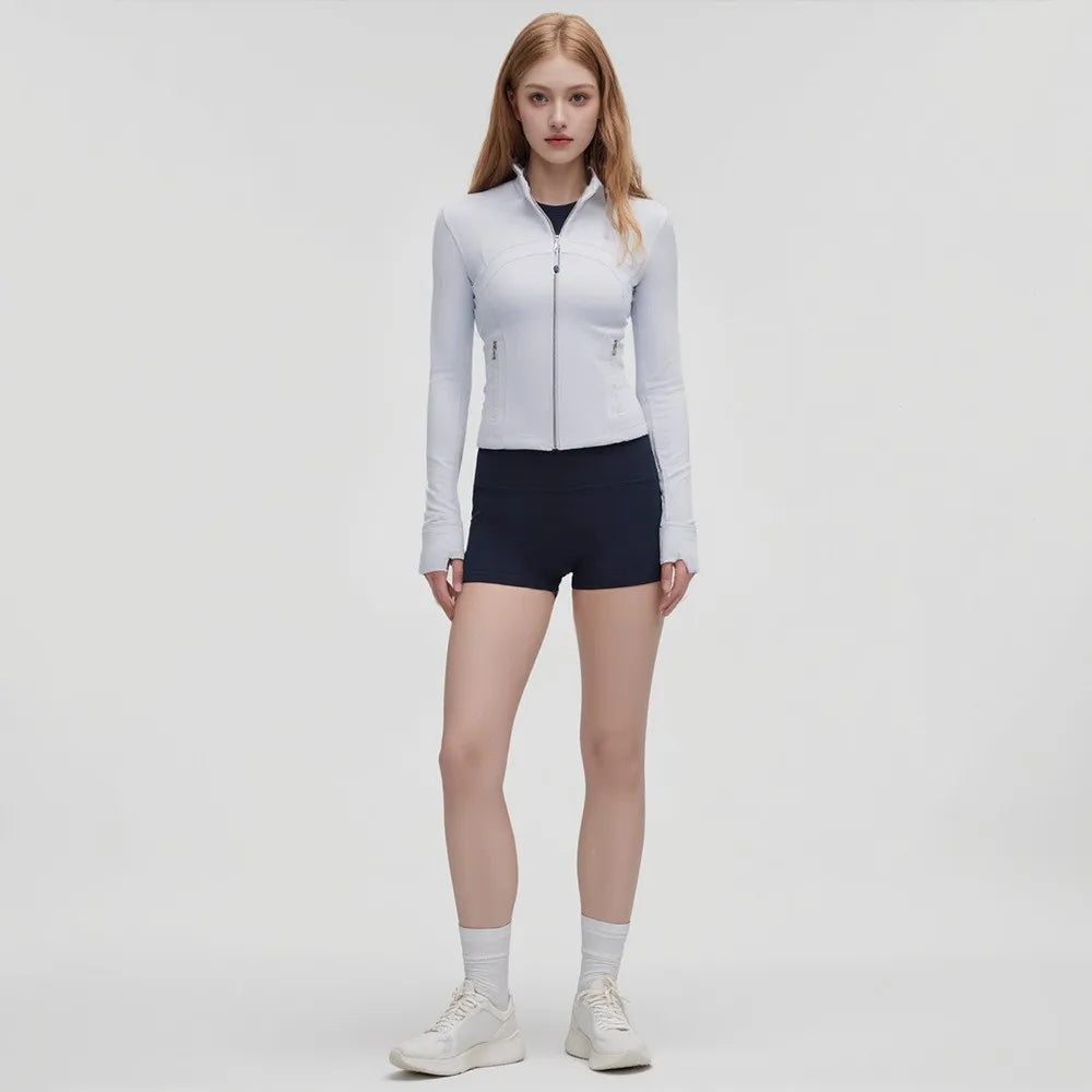 Women's Slim Fit Yoga & Workout Jacket with Gold Zipper – Long Sleeve Athletic Sports Jacket