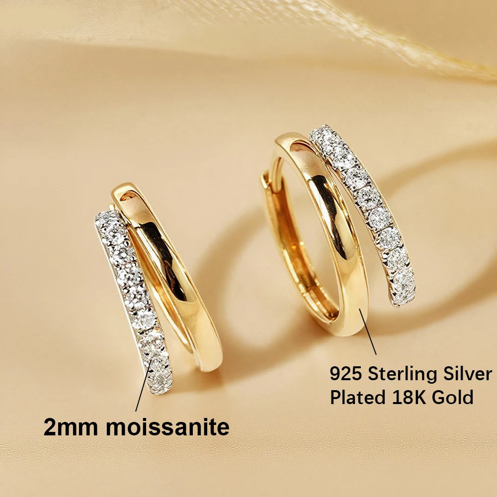 Moissanite Double Hoop Earrings, S925 Silver with 18K Gold Plating, Elegant Circle Earrings for Women