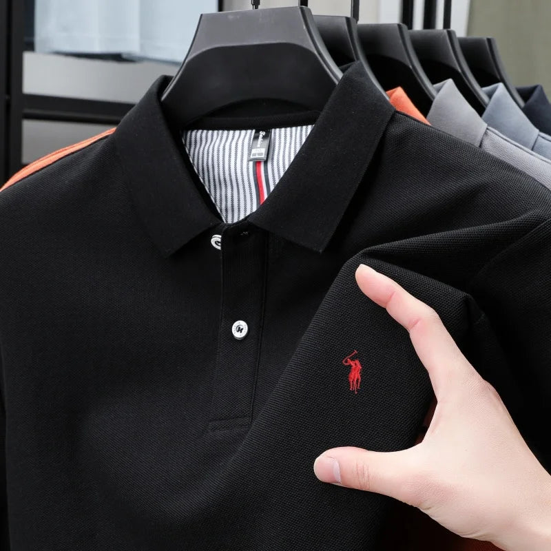 Men’s 100% Pure Cotton Breathable Short Sleeve Polo Shirt – Luxury Embroidered, Loose Fit Casual & Summer Business Wear