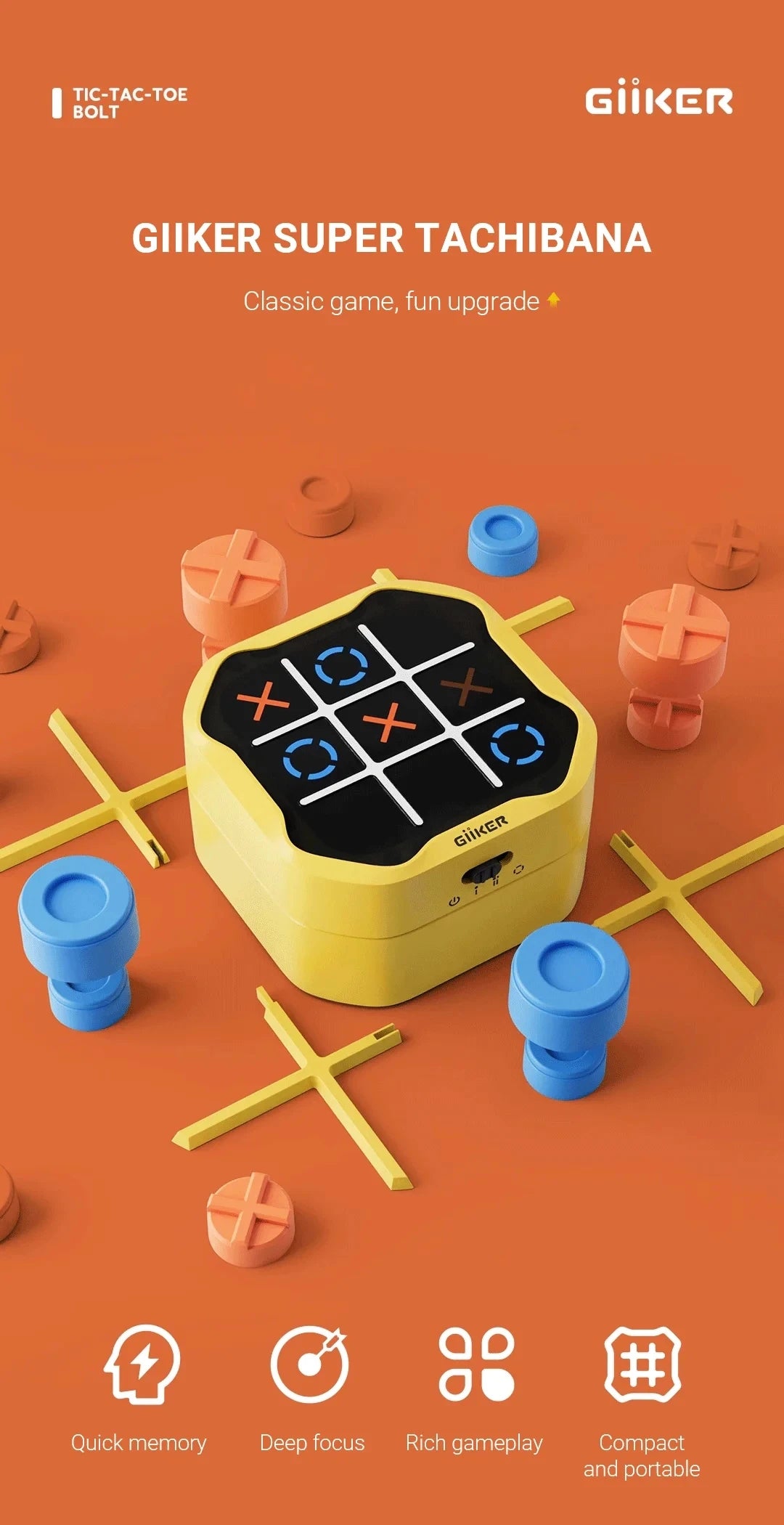 Tic-Tac-Toe Bolt Game – Compact & Portable Strategy Board Game for Kids and Family Fun