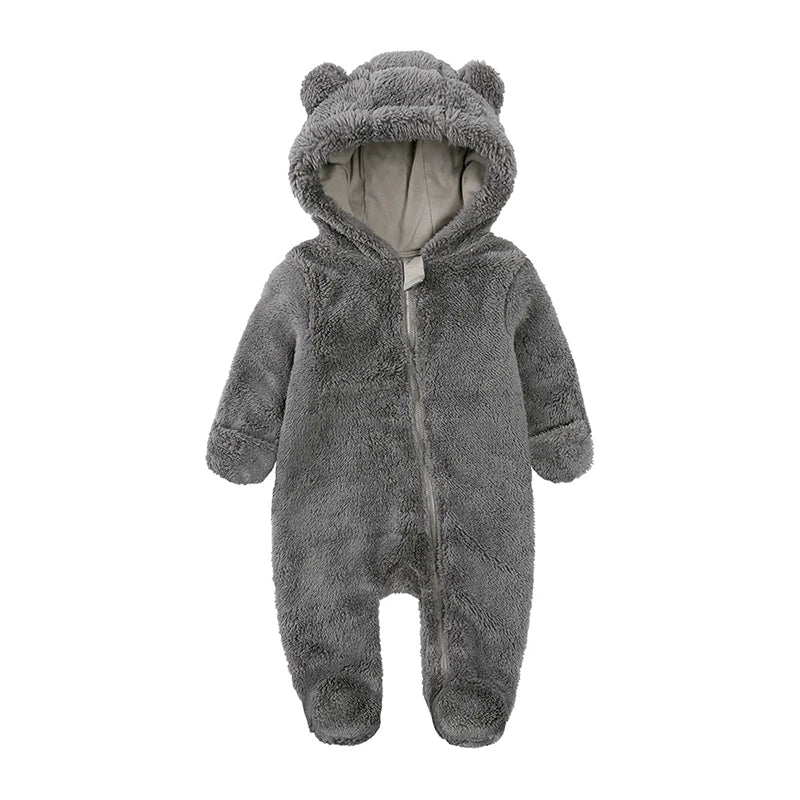 Baby Fleece Hooded Romper – Winter Zipper Bodysuit for Newborns & Infants (0–24 Months)