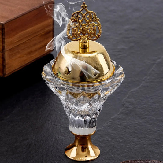 1Pc Artificial Crystal Incense Bakhoor Burner With Cover Aromatherapy Diffuser Metal Crafts Family Yoga Studio Home Decoration Ornaments