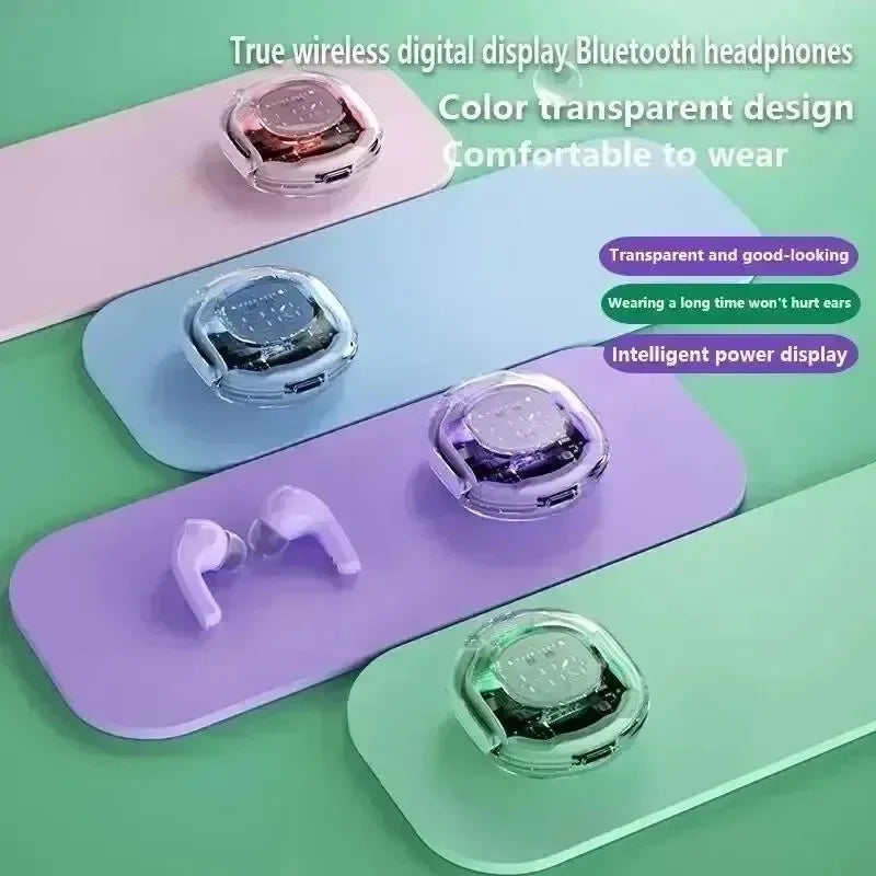 Original T8 TWS Wireless Bluetooth Earbuds with Transparent Case, ENC Noise Reduction, Digital Display & Stereo Sound – Compatible with All Smartphones