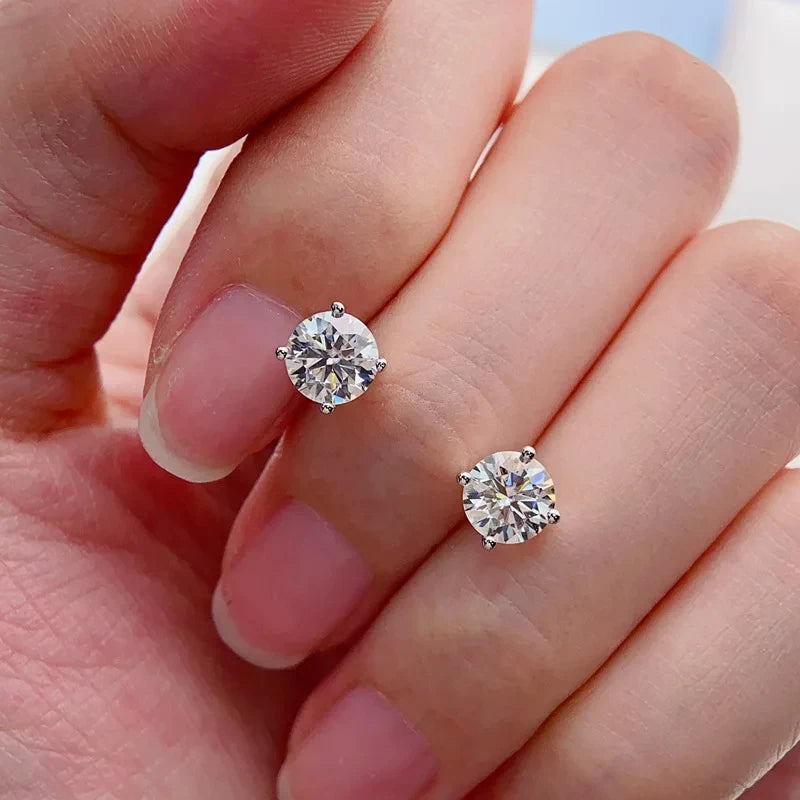 Moissanite Stud Earrings – S925 Sterling Silver Unisex Studs (1–2 CT Options)