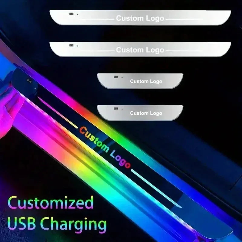 2/4PCS Car Door LED Logo Projector Lights – USB Rechargeable Wireless Welcome Courtesy Lights, Moving Illuminated Sill & Scuff Plate