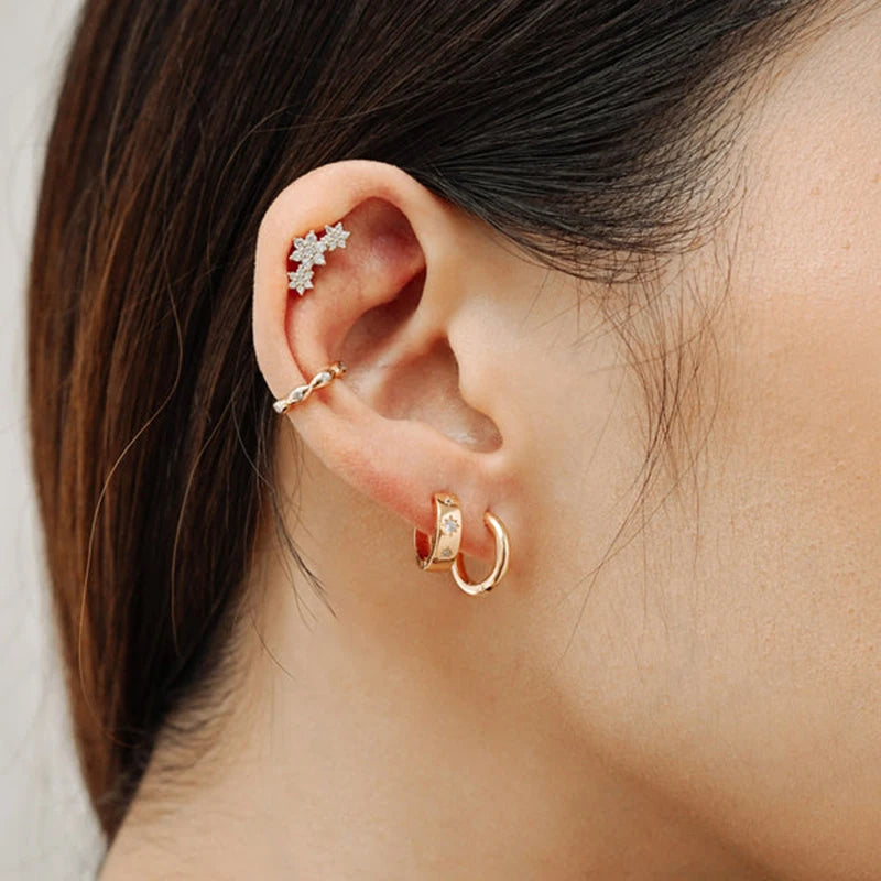 925 Sterling Silver Multi-Turn Hoop Earrings with White Zircon, Fashion Punk Jewelry for Women