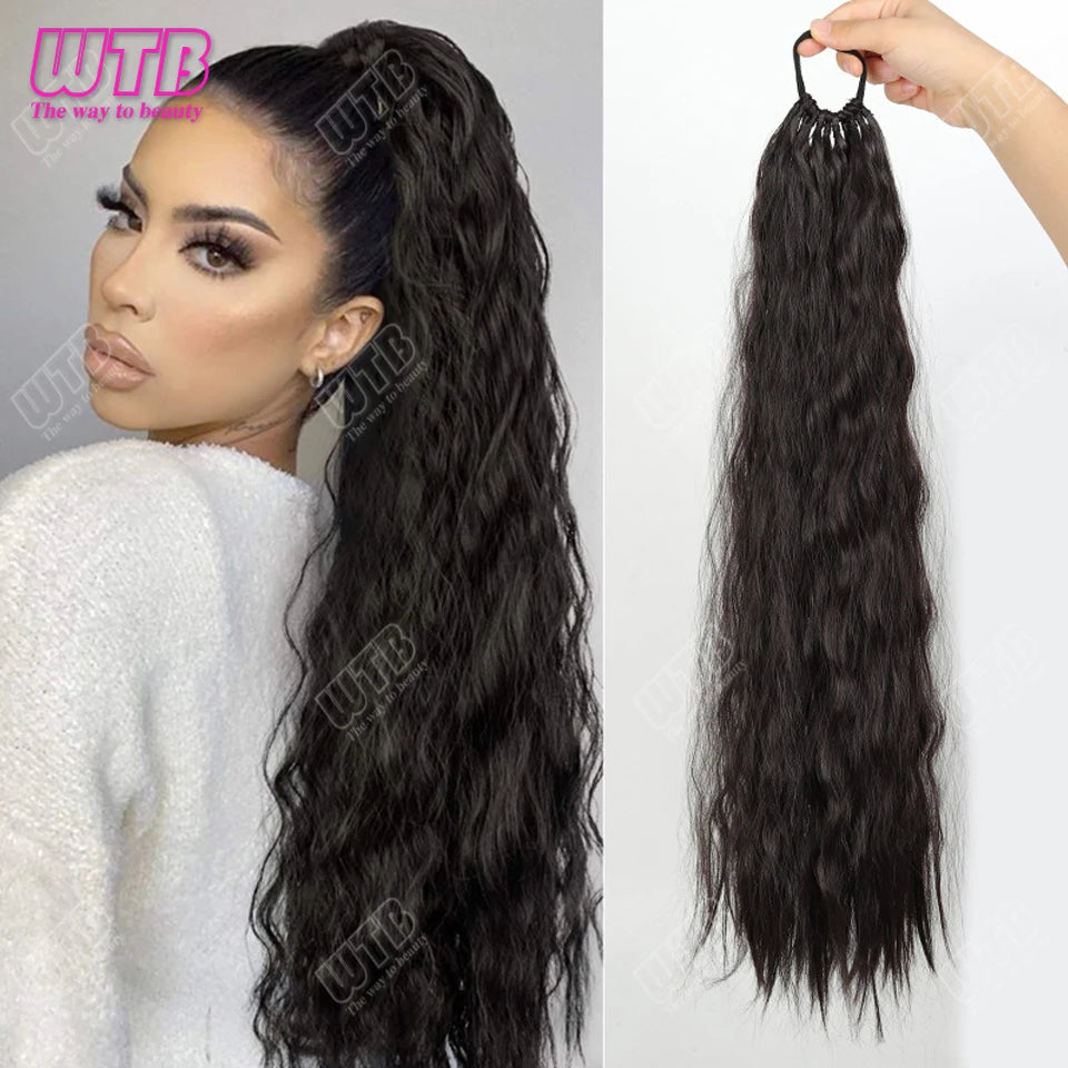 24-Inch Synthetic Braided Wig – Corn Perm Curly Ponytail, Lightweight & Natural Look for Daily Wear