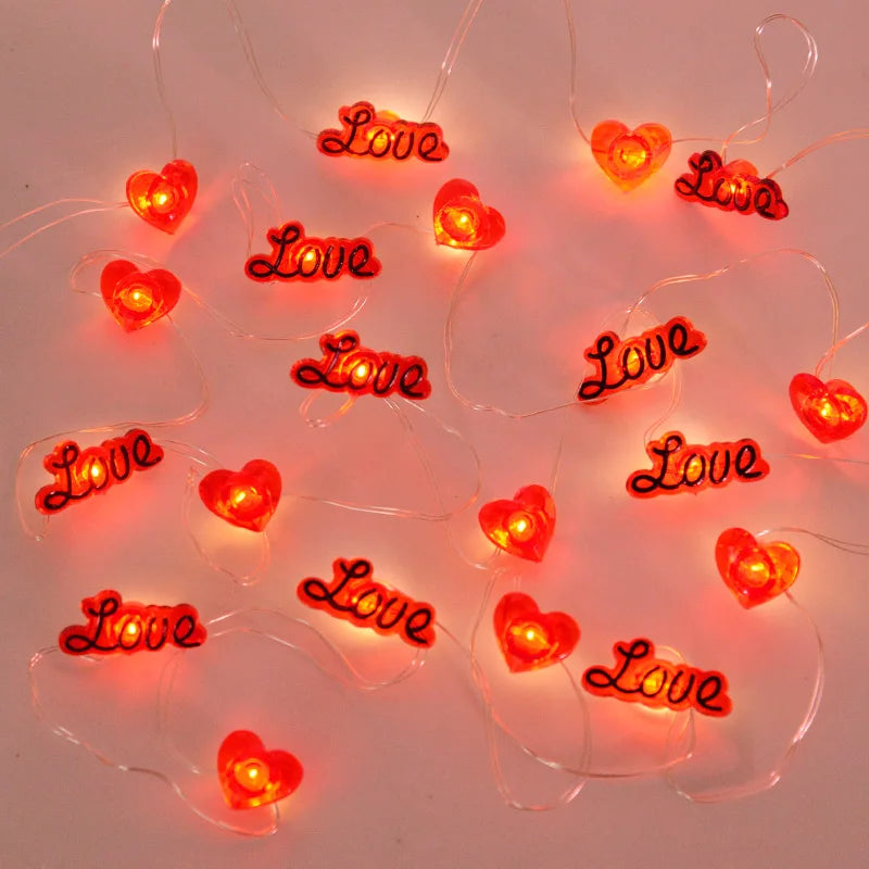 2M 20LED Love Heart String Lights Valentine's Day Fairy Garland Light Wedding Birthday Festival Party Home Room DIY Decorations