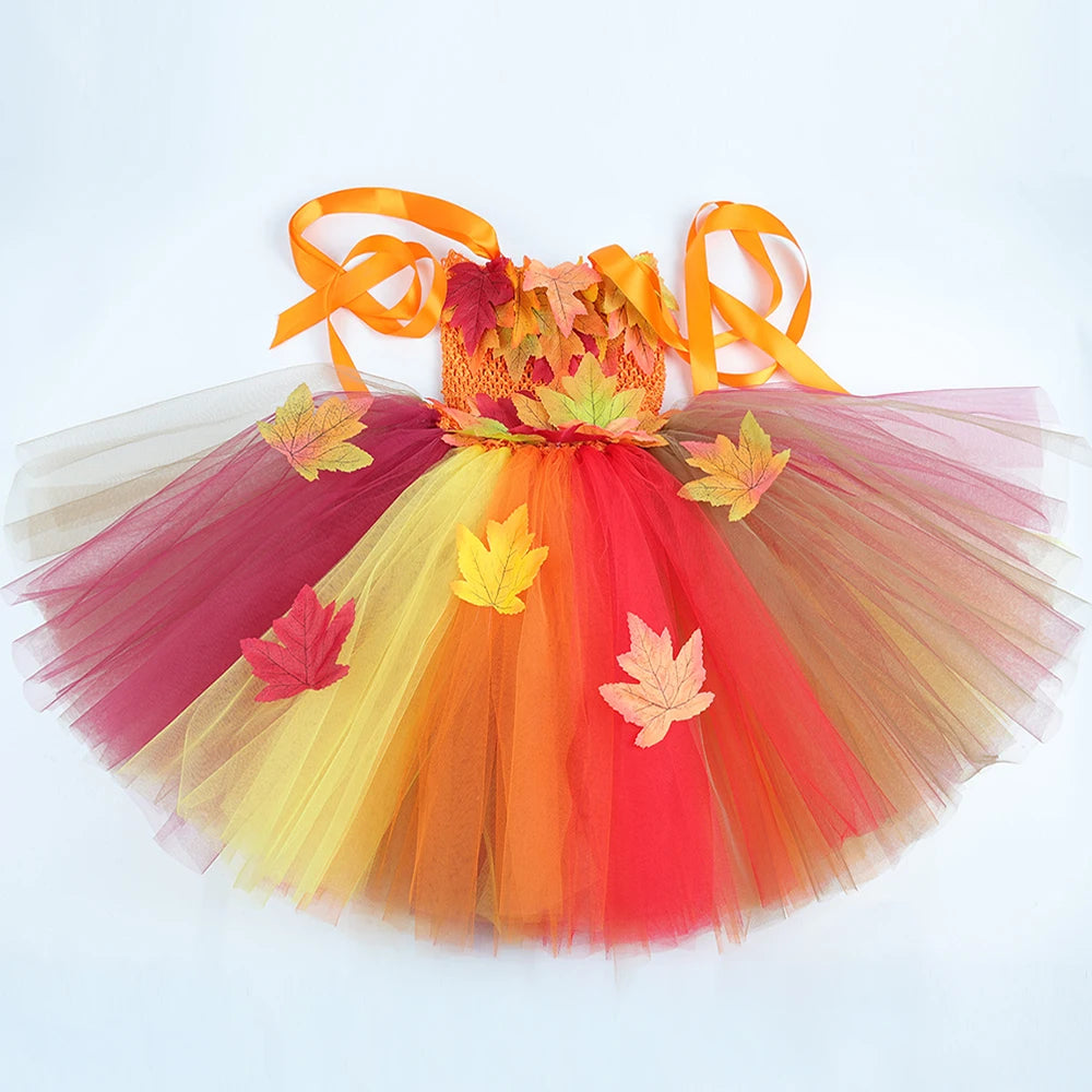 Girls' Autumn Maple Leaf Fairy Costume Dress