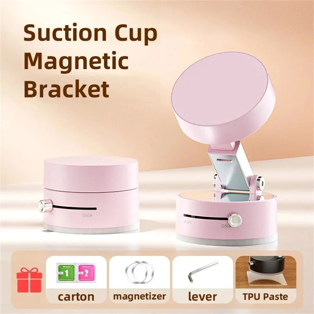 Magnetic Car Phone Holder – Foldable Dashboard Stand with 360° Rotation and Suction Cup Mount