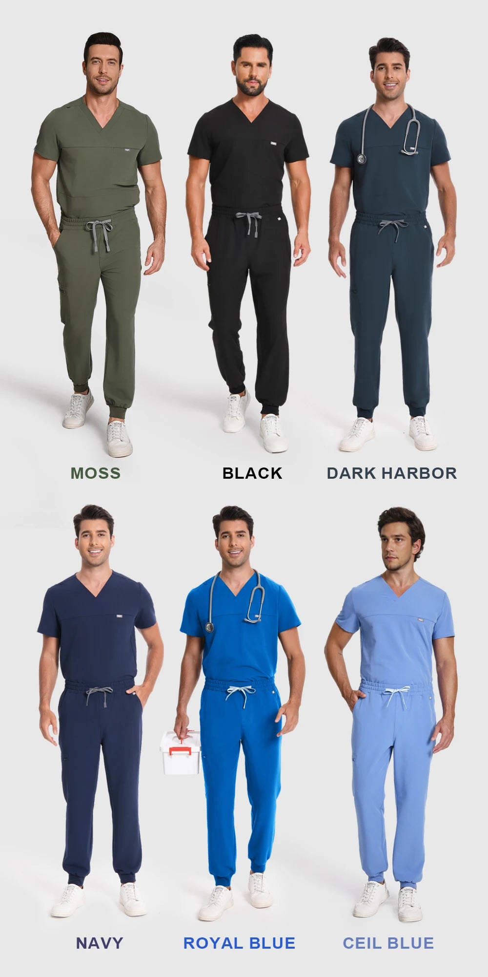 Men's Antibacterial Surgical Scrubs Set — Soft Breathable 2-Piece Medical Uniform