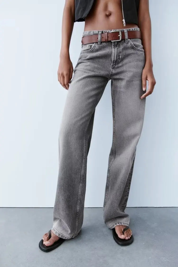 Women’s High-Waist Straight-Leg Jeans – Classic Long Denim Pants, Casual Autumn/Winter Style