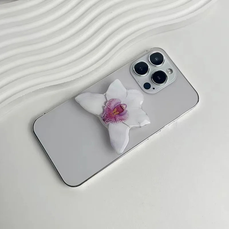 Acrylic Orchid Folding Ring Phone Holder — Grip Stand & Desktop Support