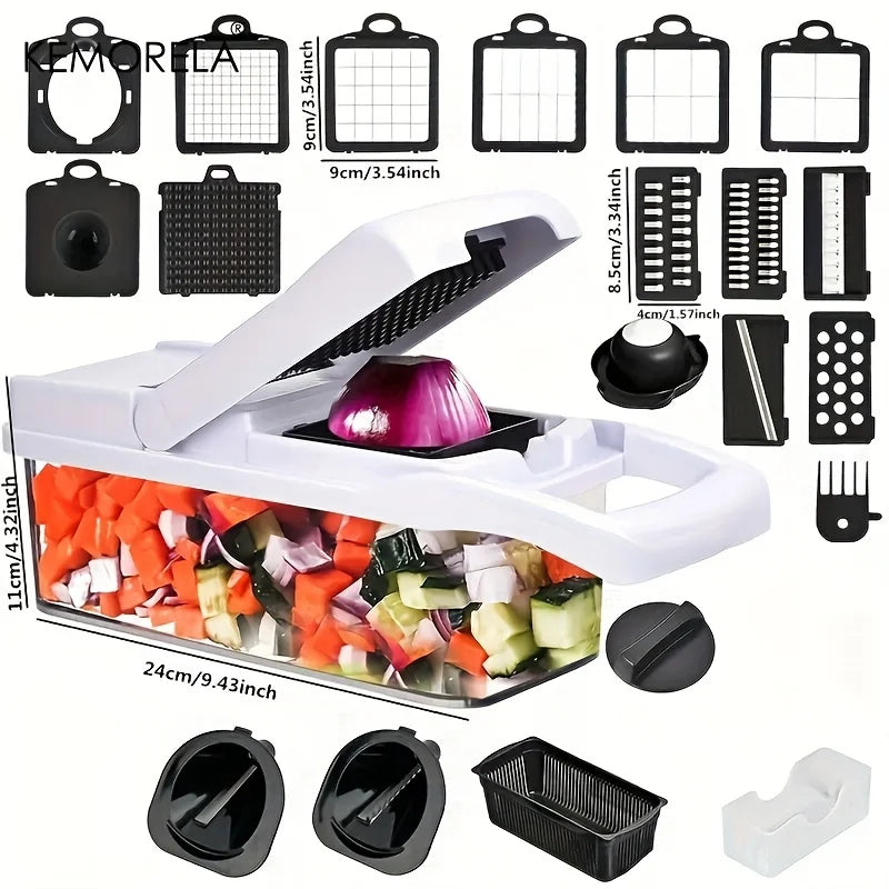 KEMORELA 15-in-1 and 22-in-1 Manual Vegetable Chopper, Dicer, Slicer and Grater with Collection Container