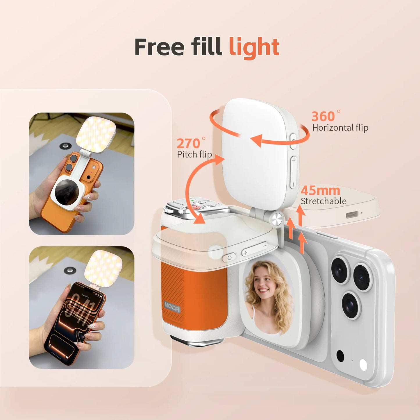 iPhone Camera Assistant with 1-Click Lens Flip Shutter Grip, Detachable Charging Remote, Optional Fill Light & Mirror for Smartphones