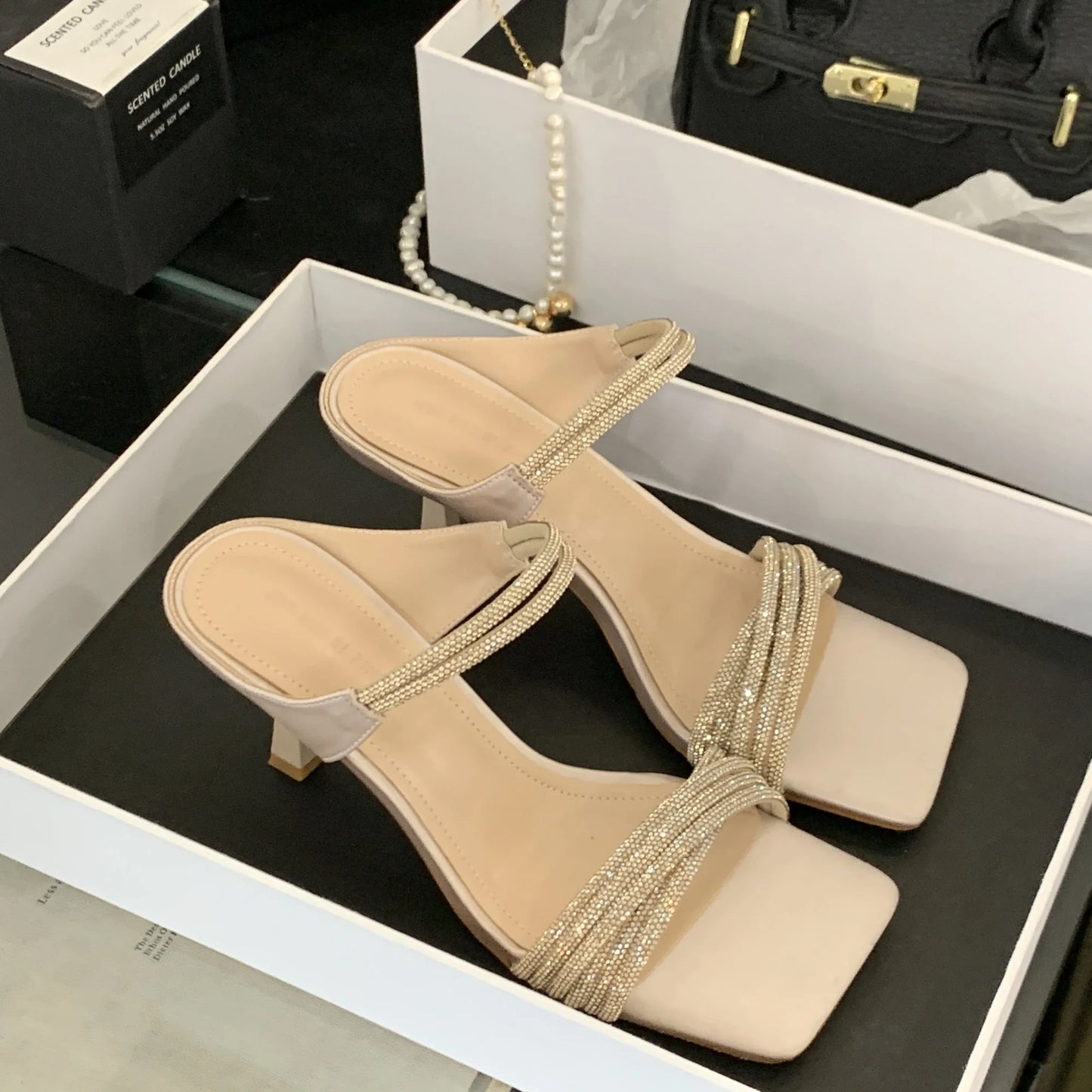 Women’s Open Toe High Heel Sandals with Rhinestone Spaghetti Straps | Party & Dress Shoes