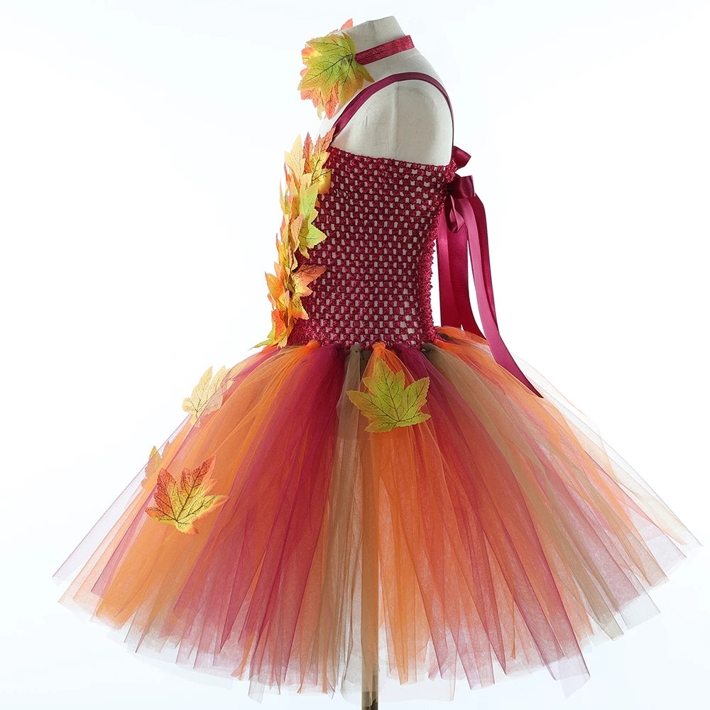 Girls' Autumn Maple Leaf Fairy Costume Dress