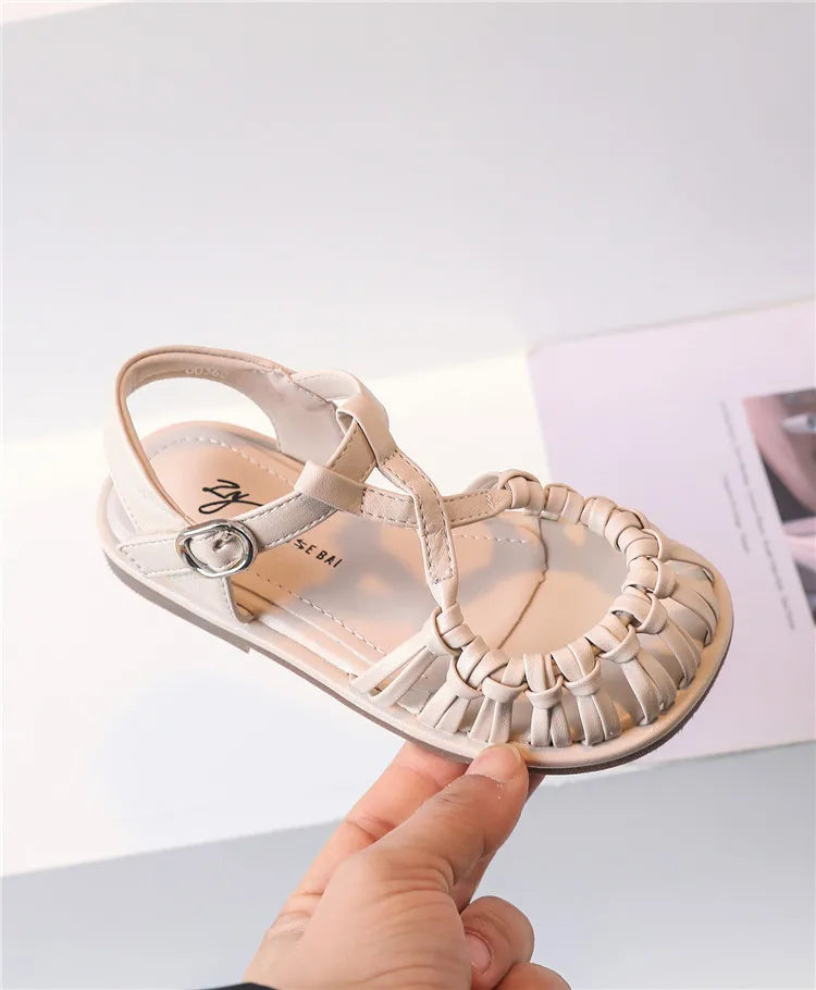 2025 New Summer Children Sandals Leather Cut-out Kids Sandals Soft Sole Non-slip Beach Shoes Fashion Girls Sandals 26-37